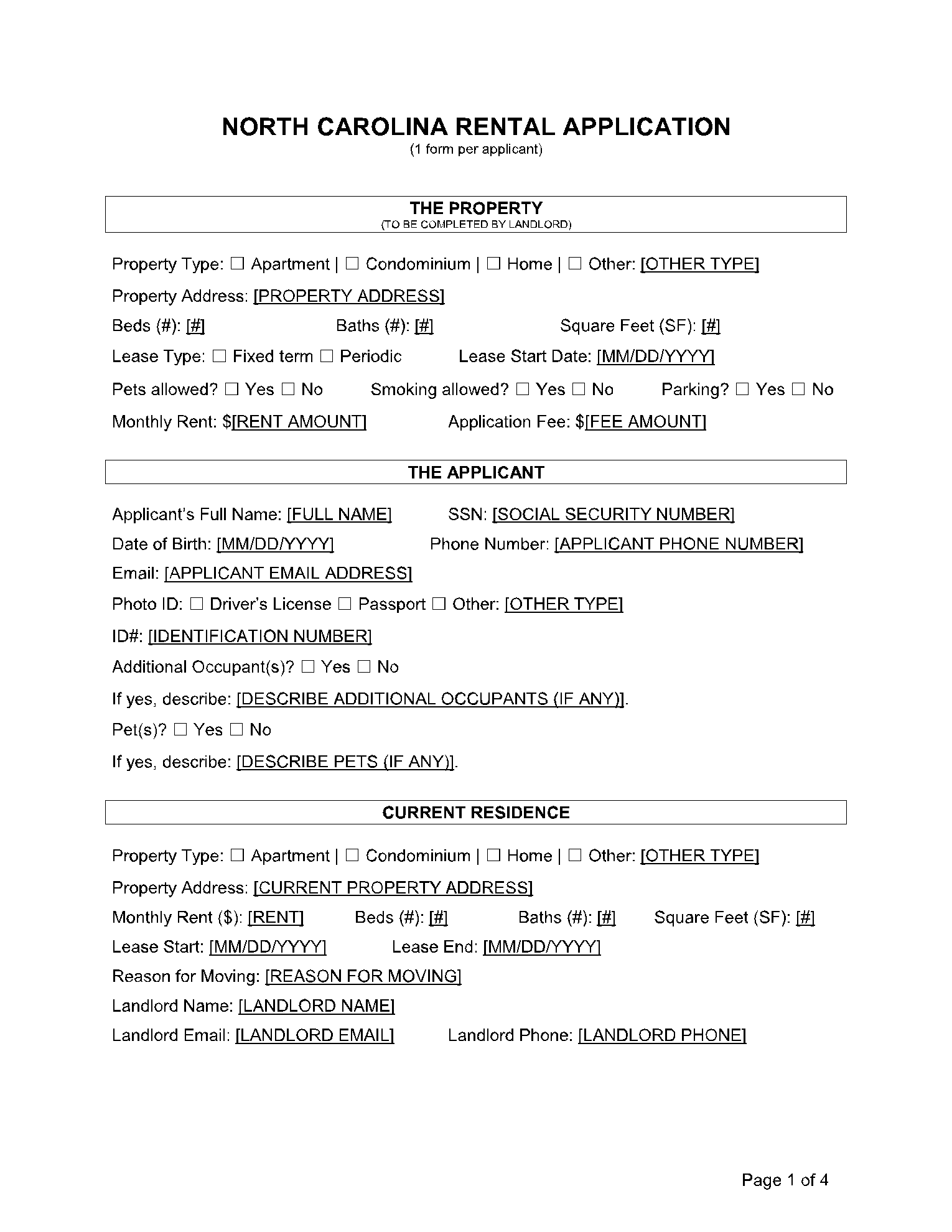 free printable lease agreement north carolina