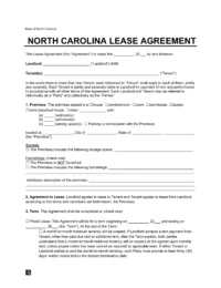 free printable lease agreement north carolina