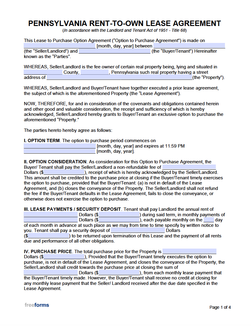 free printable lease agreement pa