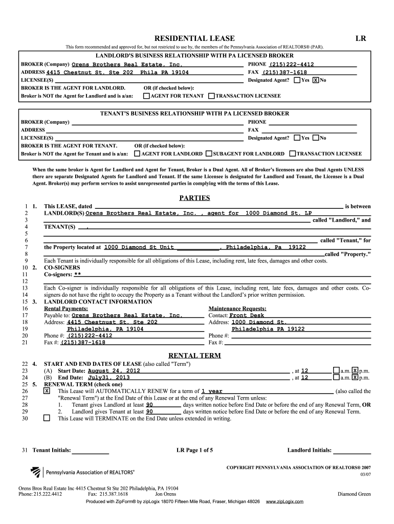 free printable lease agreement pa
