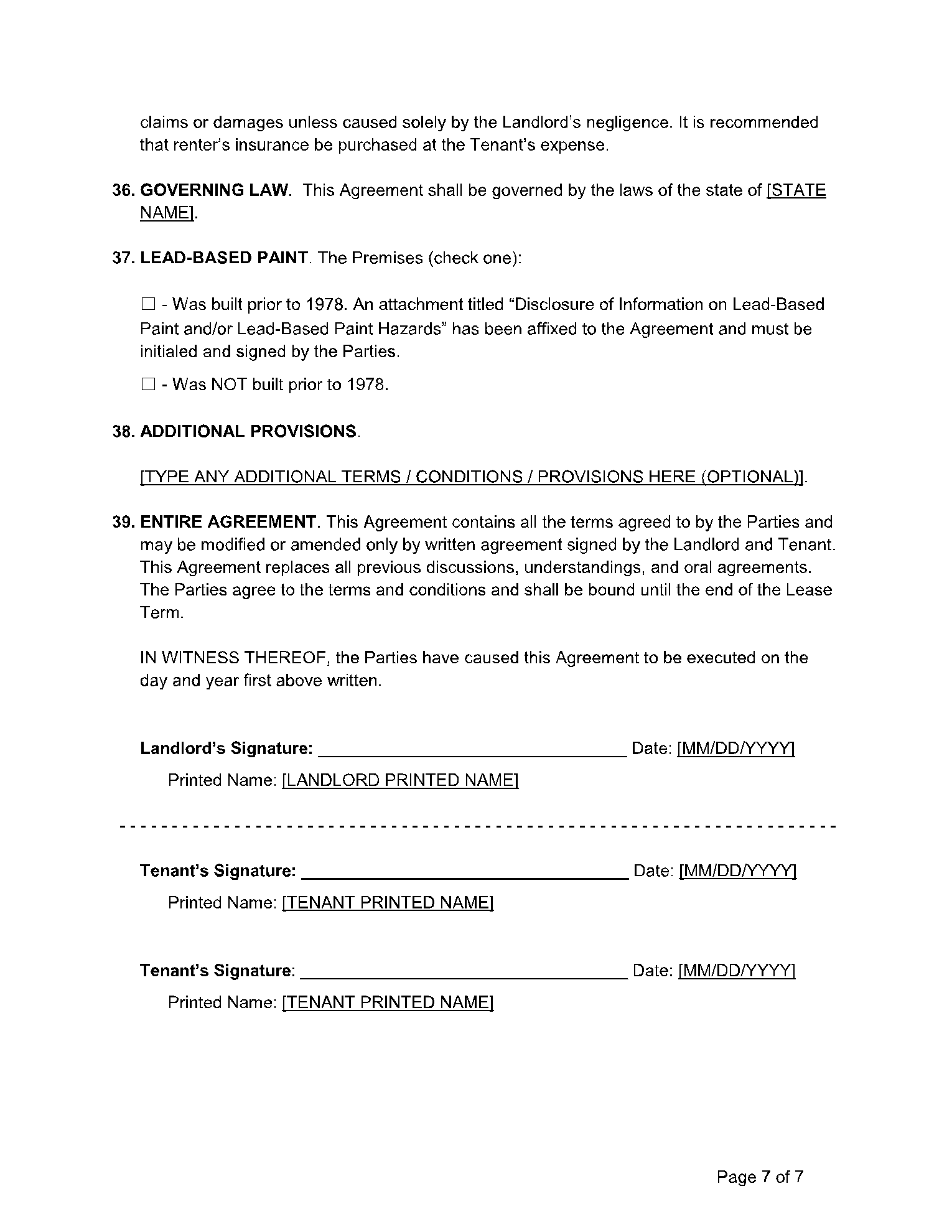 free printable lease agreement pa