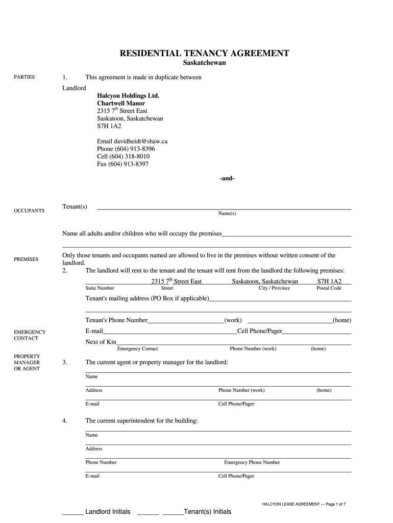 Saskatchewan Rental Agreement Pdf - Fill Online, Printable ...