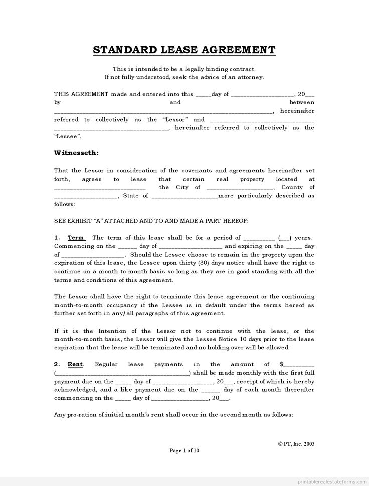 free printable legal lease agreement
