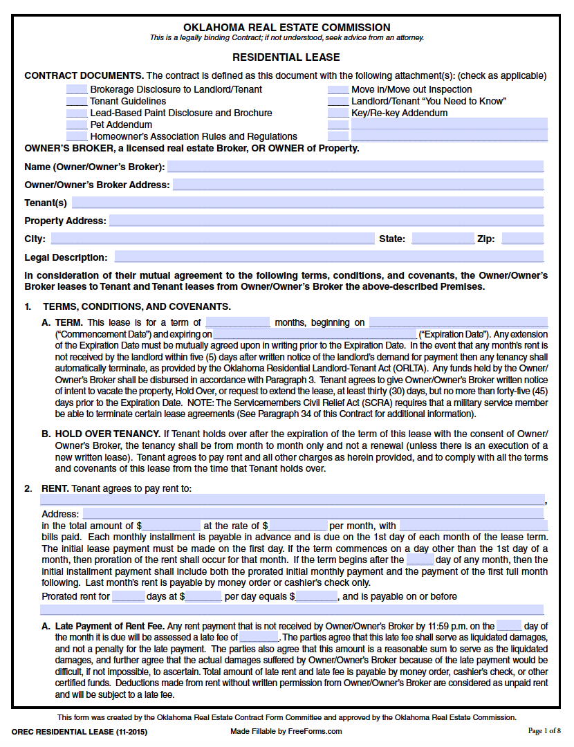 free printable legal lease agreement