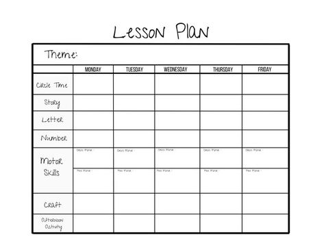 free printable lesson plan template for toddlers