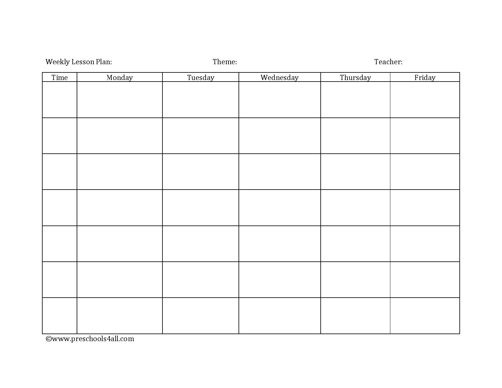 free printable lesson plan template for toddlers