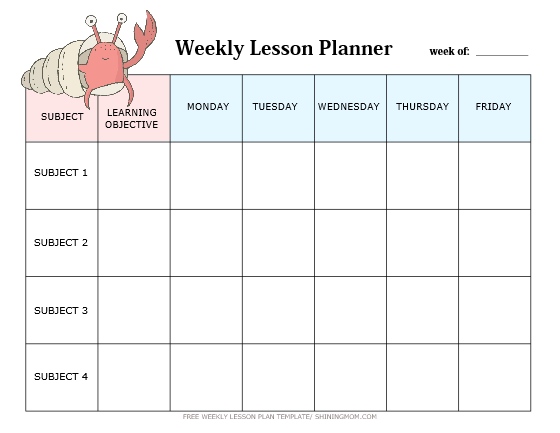 free printable lesson plan template for toddlers