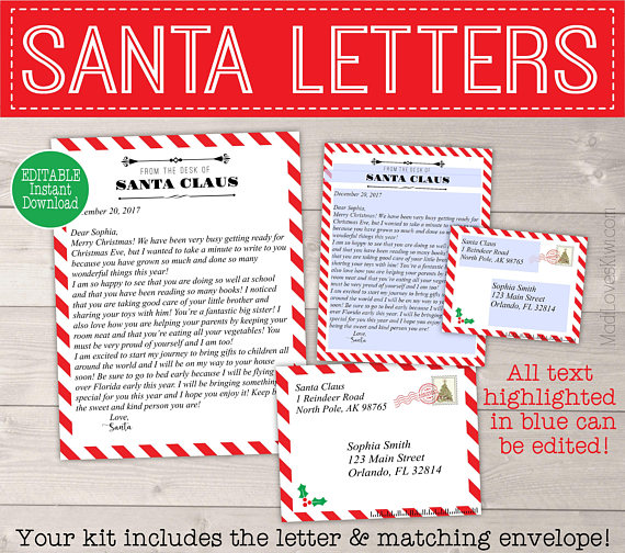 Letter from Santa Template with Envelope | Red &  White Candy Cane ...