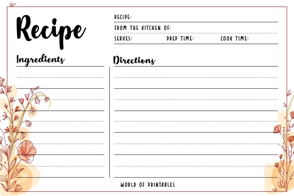 free printable lined recipe cards 4x6