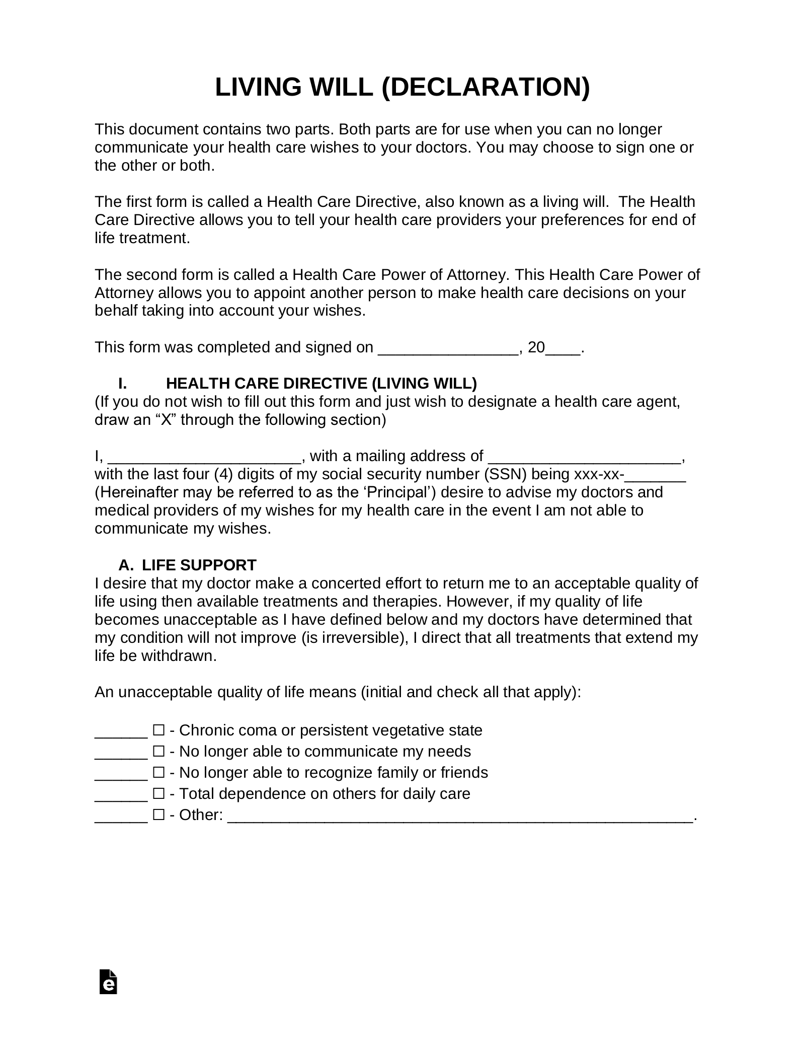 free printable living will and power of attorney