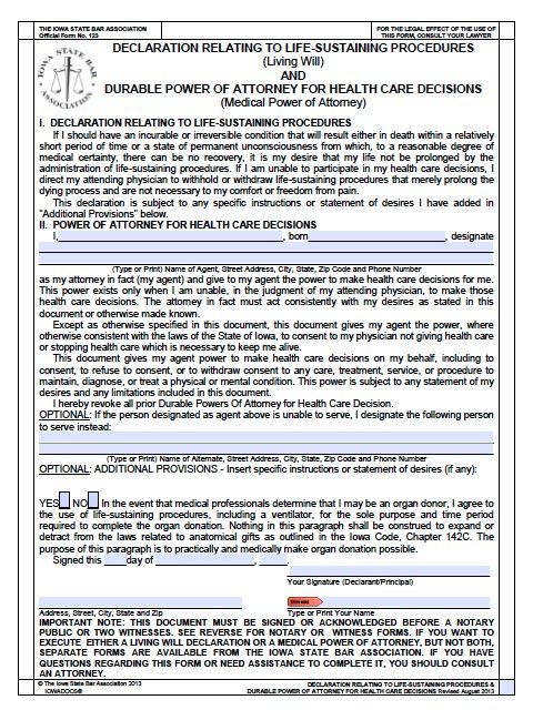 free printable living will and power of attorney