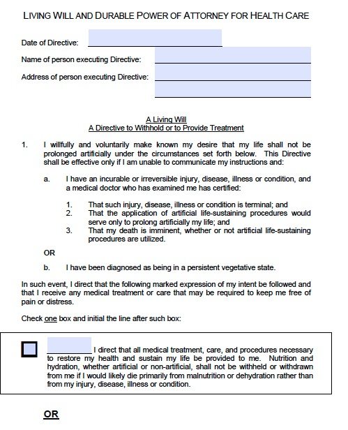 free printable living will and power of attorney