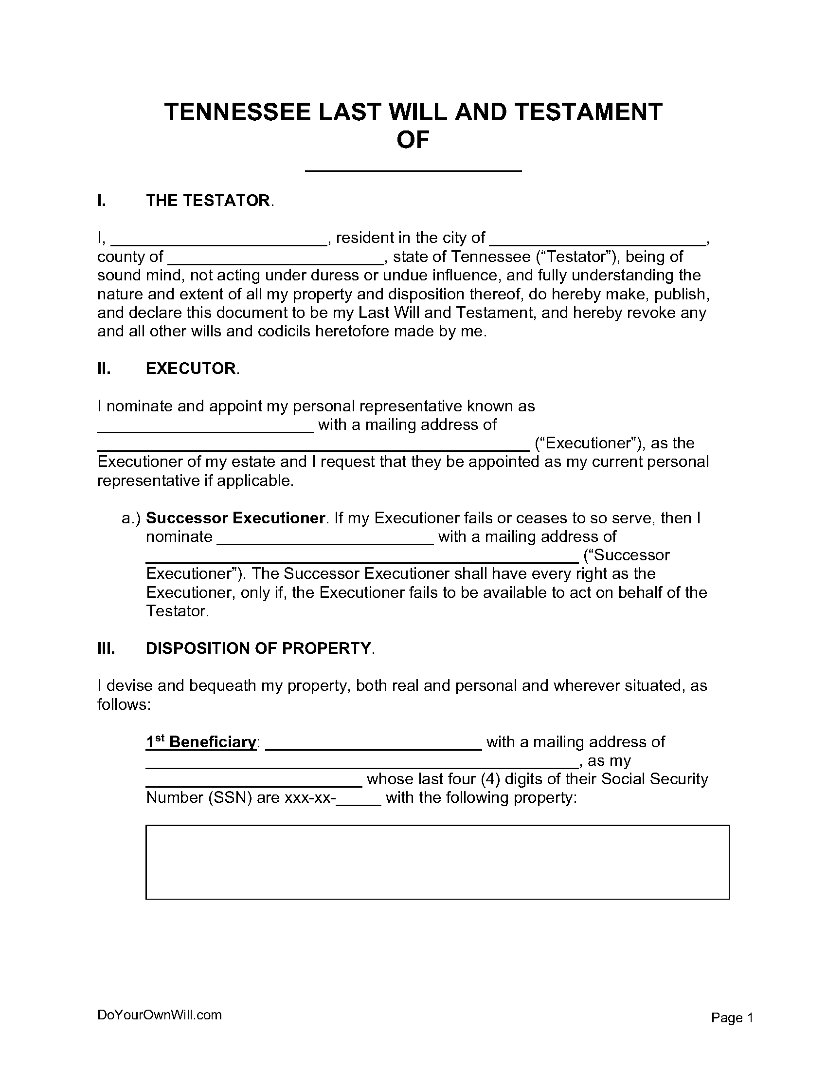 free printable living will form tennessee