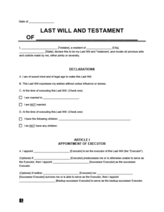 Free Last Will and Testament Form | Printable PDF &  Word
