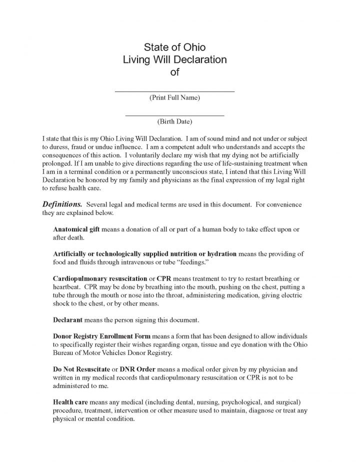Ohio Living Will Form - Will Forms : Will Forms - Worksheets Library for Free Printable Blank Living Will Forms