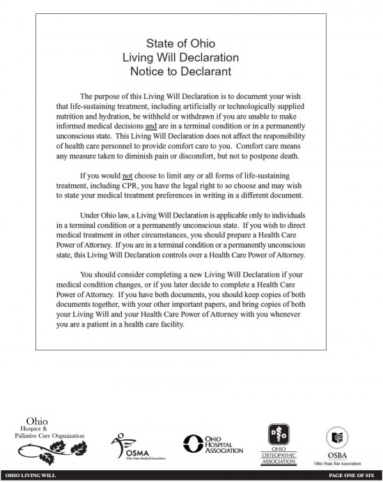 free printable living will forms ohio