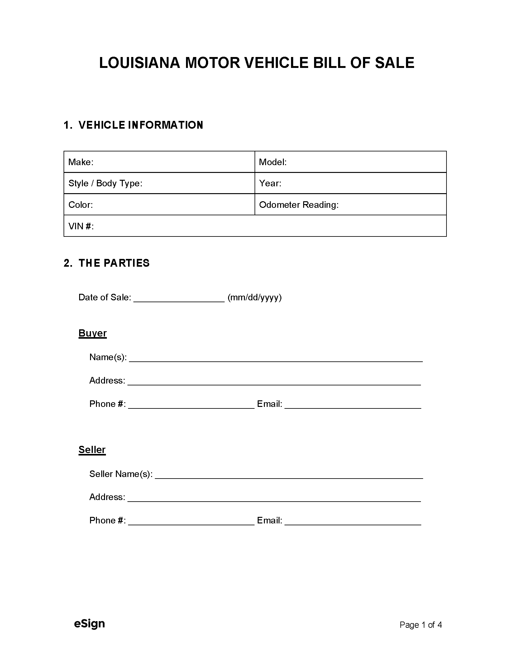free printable louisiana bill of sale
