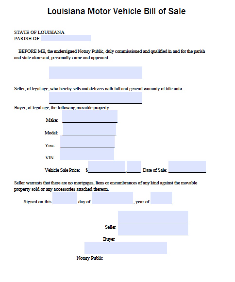 free printable louisiana bill of sale