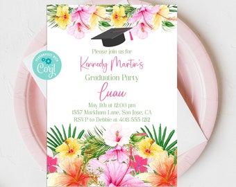 free printable luau graduation party invitations