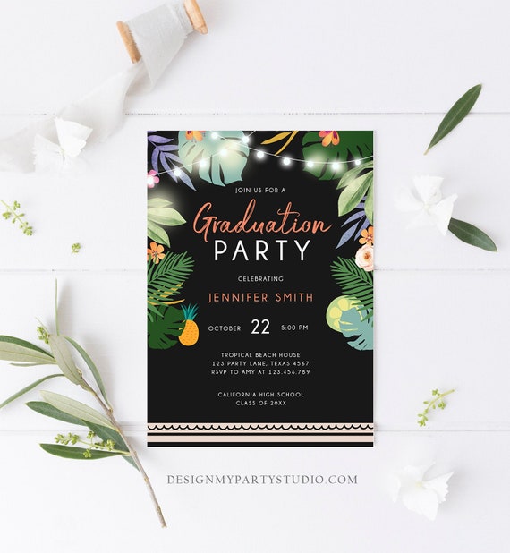 free printable luau graduation party invitations