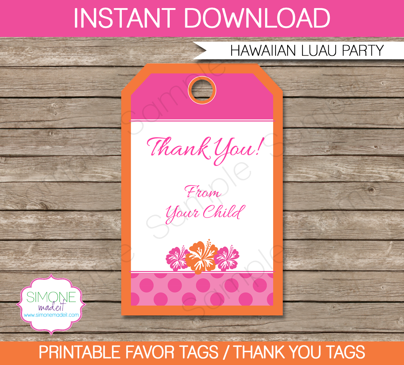 free printable luau thank you cards