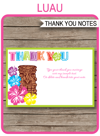 free printable luau thank you cards