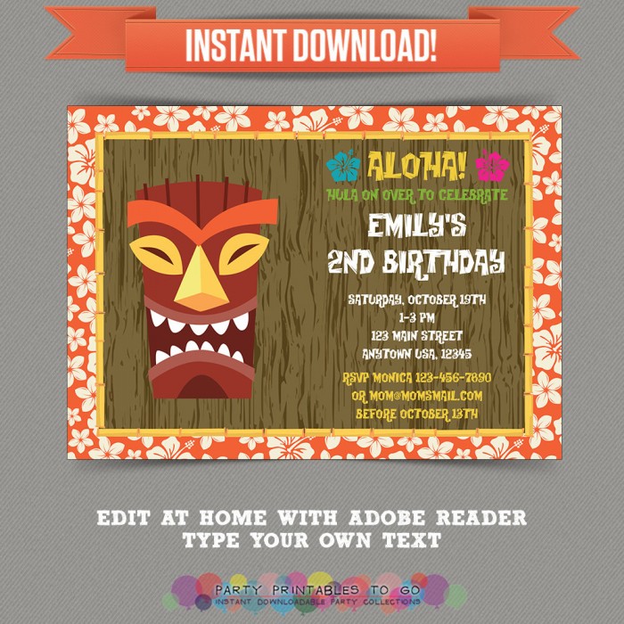 free printable luau thank you cards