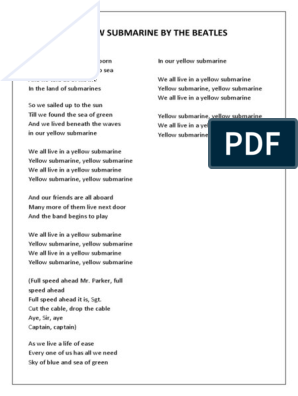 free printable lyrics yellow submarine