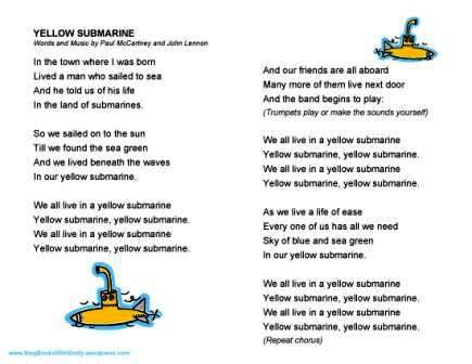 free printable lyrics yellow submarine