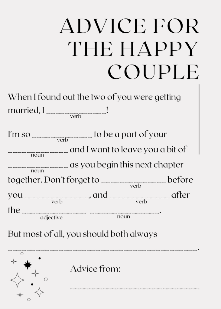 free printable mad libs for wedding reception