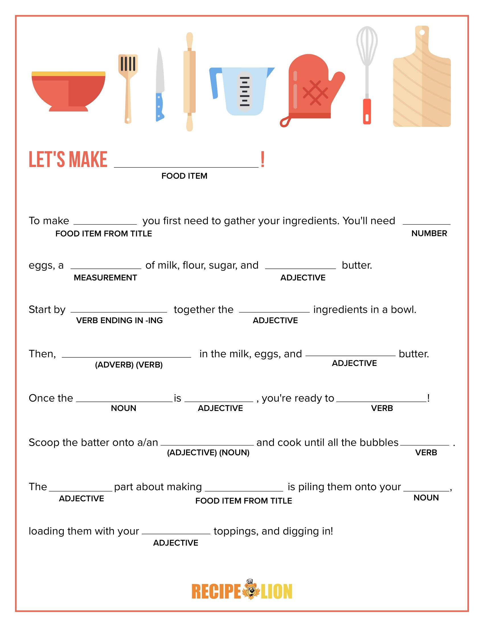 free printable mad libs online