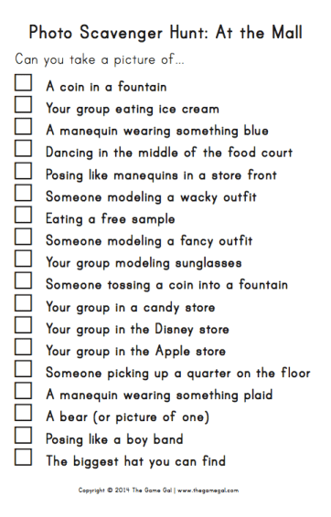 free printable mall scavenger hunt