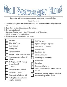 free printable mall scavenger hunt