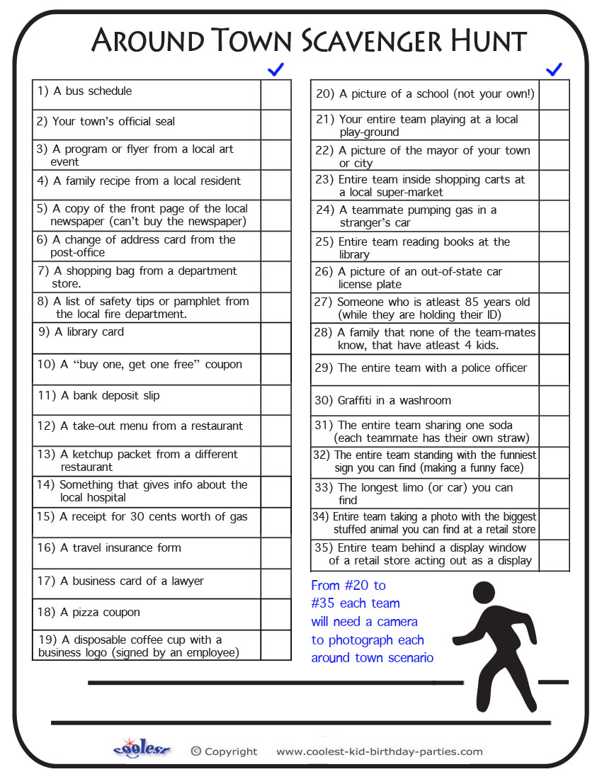 Printable Around Town Scavenger Hunt List - Coolest Free Printables