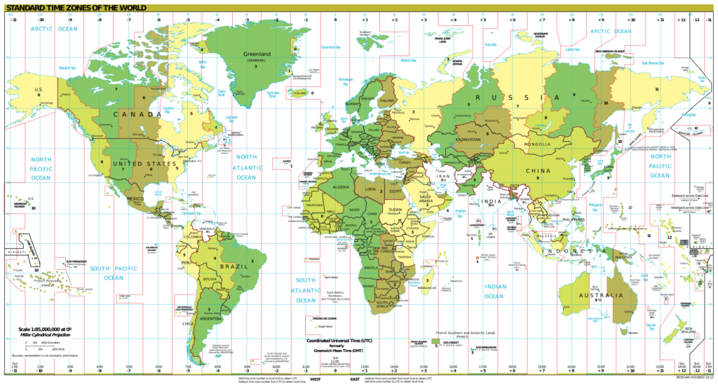 Printable Free Large World Time Zone Map [PDF]
