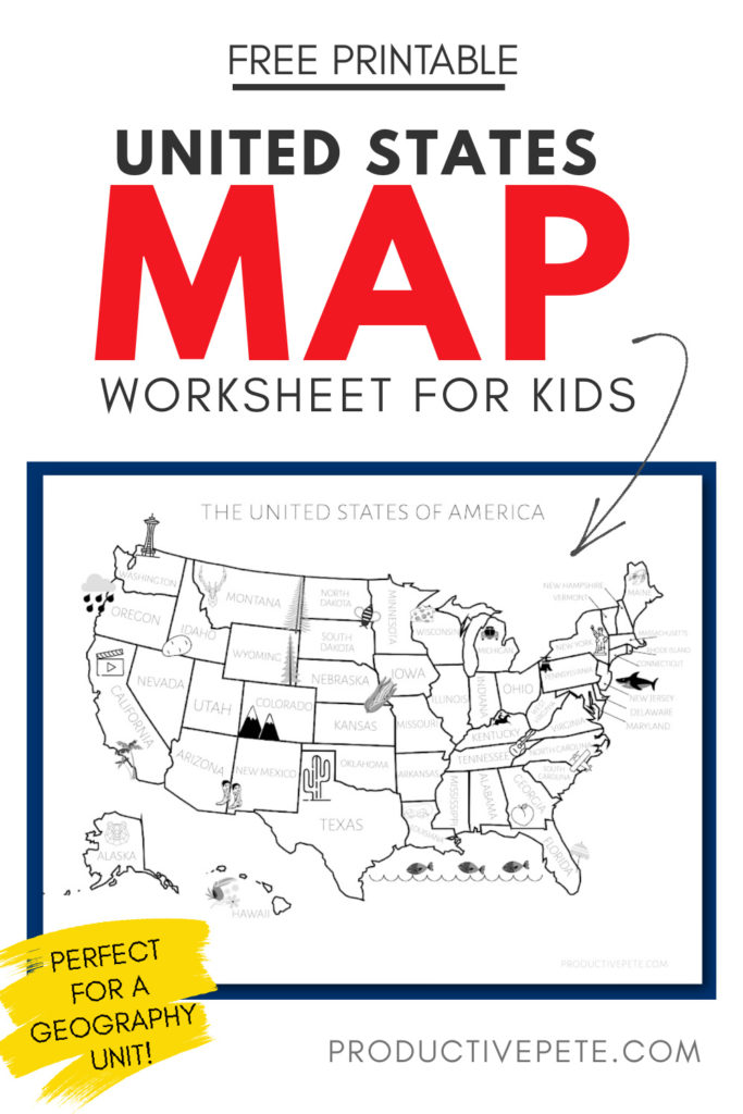 Free printable United States Map for Kids - Productive Pete