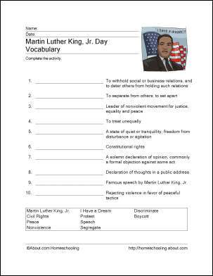 free printable martin luther king jr worksheet