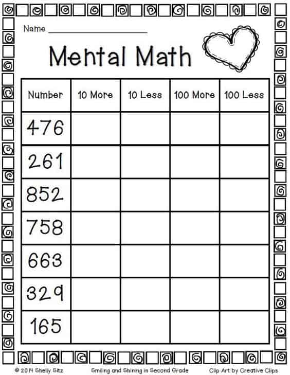 FREE Printable Mental Math Worksheet