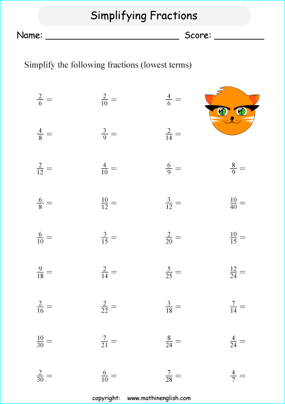 free printable math worksheet reducing fractions
