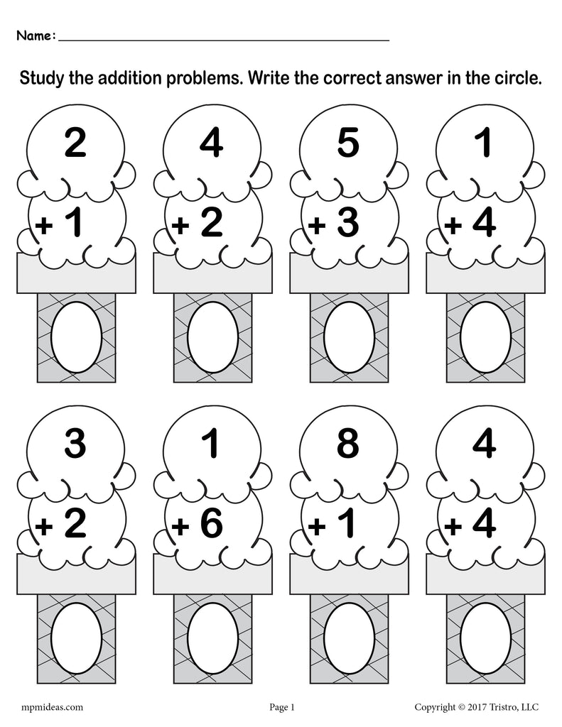 Ice Cream Addition &  Subtraction Math Worksheets!