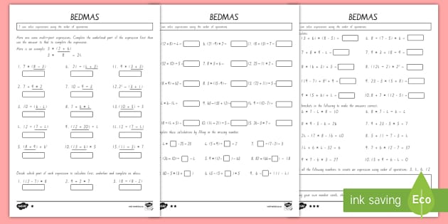 free printable math worksheets bedmas