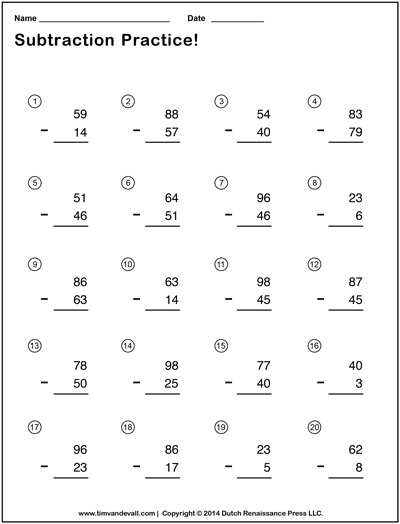 free printable math worksheets double digit subtraction