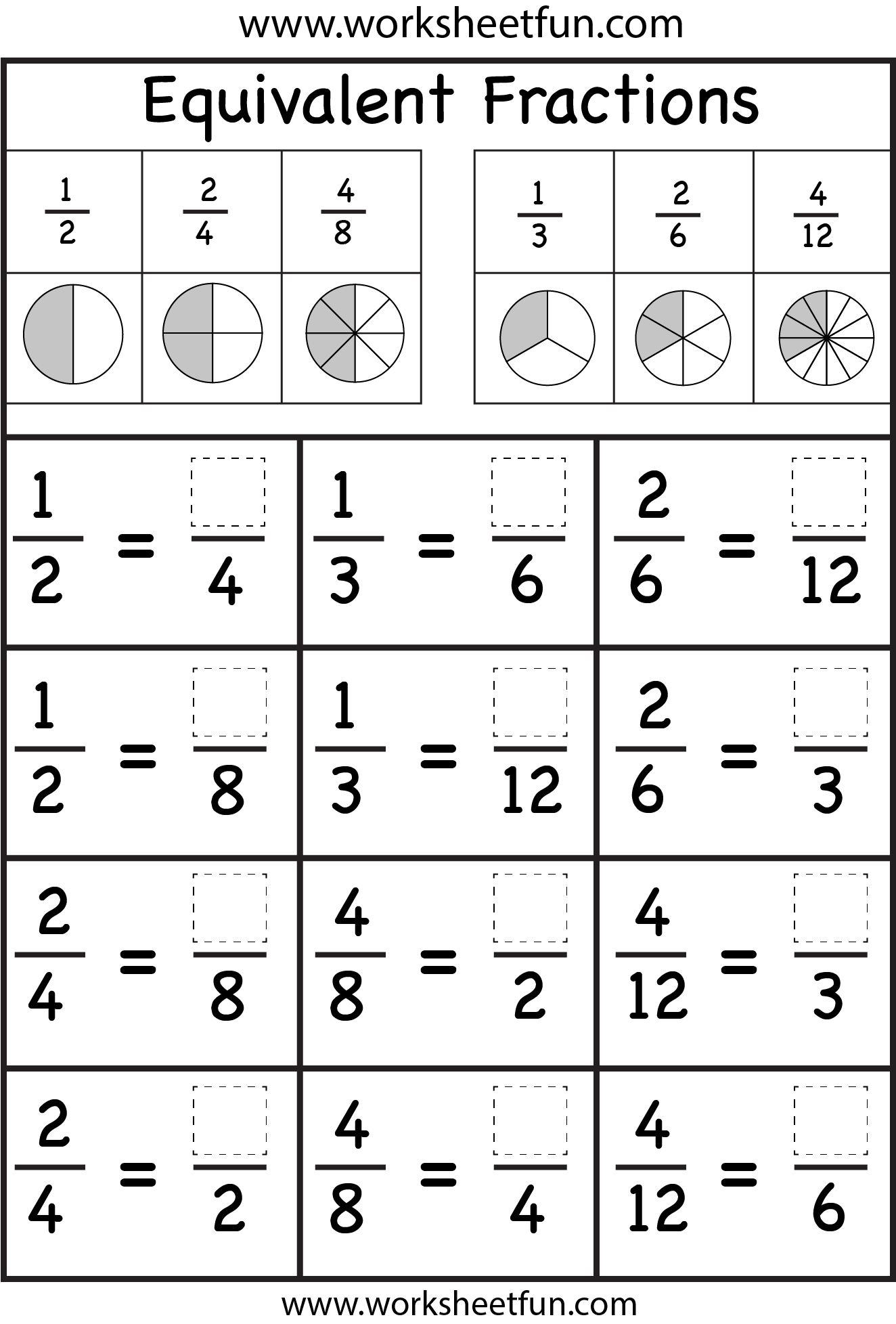 free printable math worksheets equivalent fractions