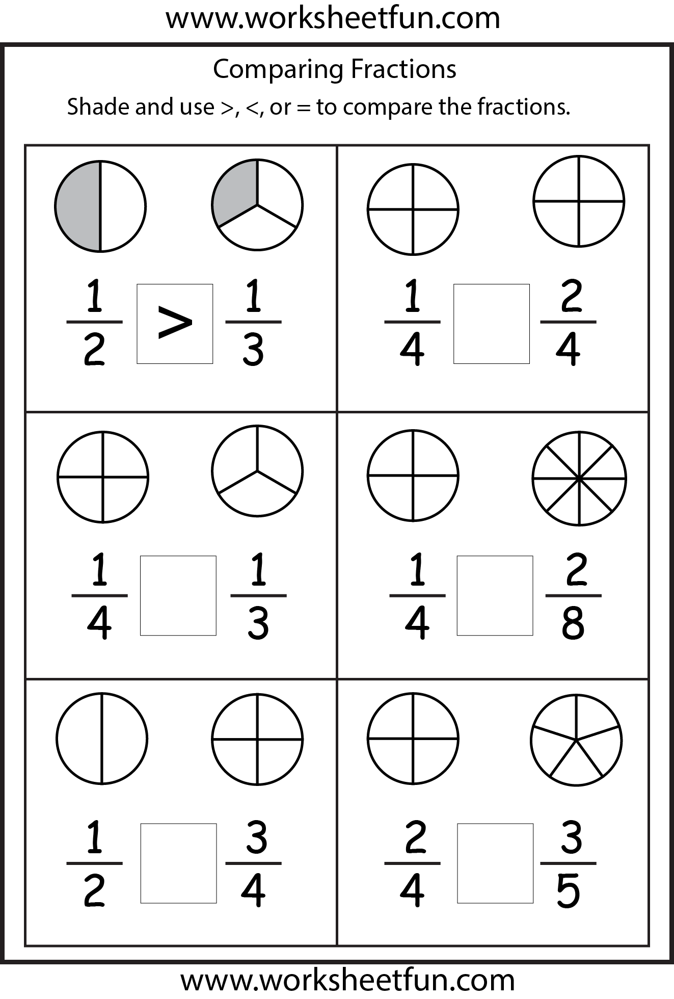 Comparing Fractions - 4 Worksheets / FREE Printable Worksheets