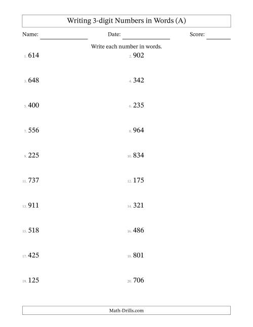 free printable math worksheets number words