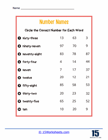 free printable math worksheets number words