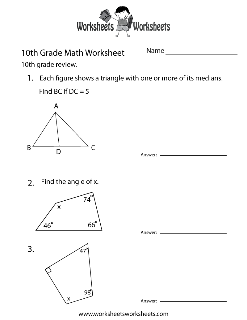 free printable math worksheets year 10