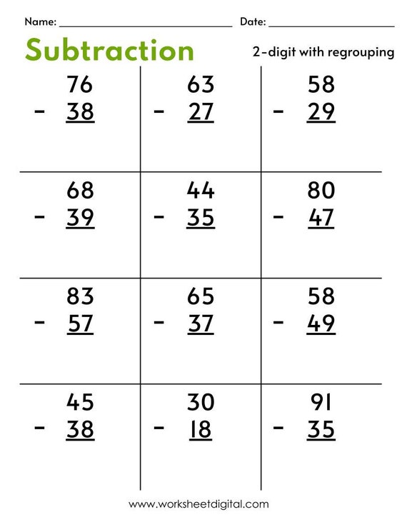 10 Printable Two Digit Subtraction Worksheets with Regrouping ...