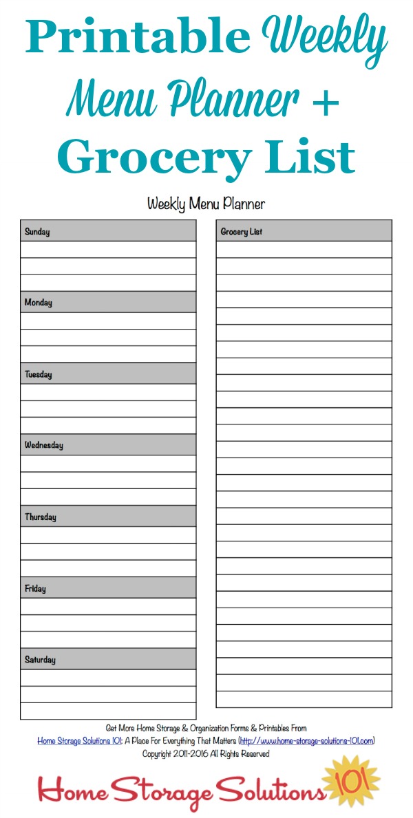 free printable meal planner with grocery list