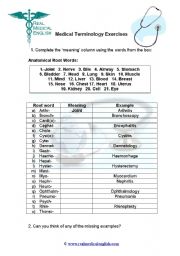 3. Medical Terminology - Root Words - ESL worksheet by ...